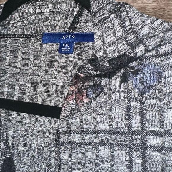 Apt. 9 Women’s Gray Floral Plaid Open-Front Cardigan Sweater PXL - Picture 4 of 4